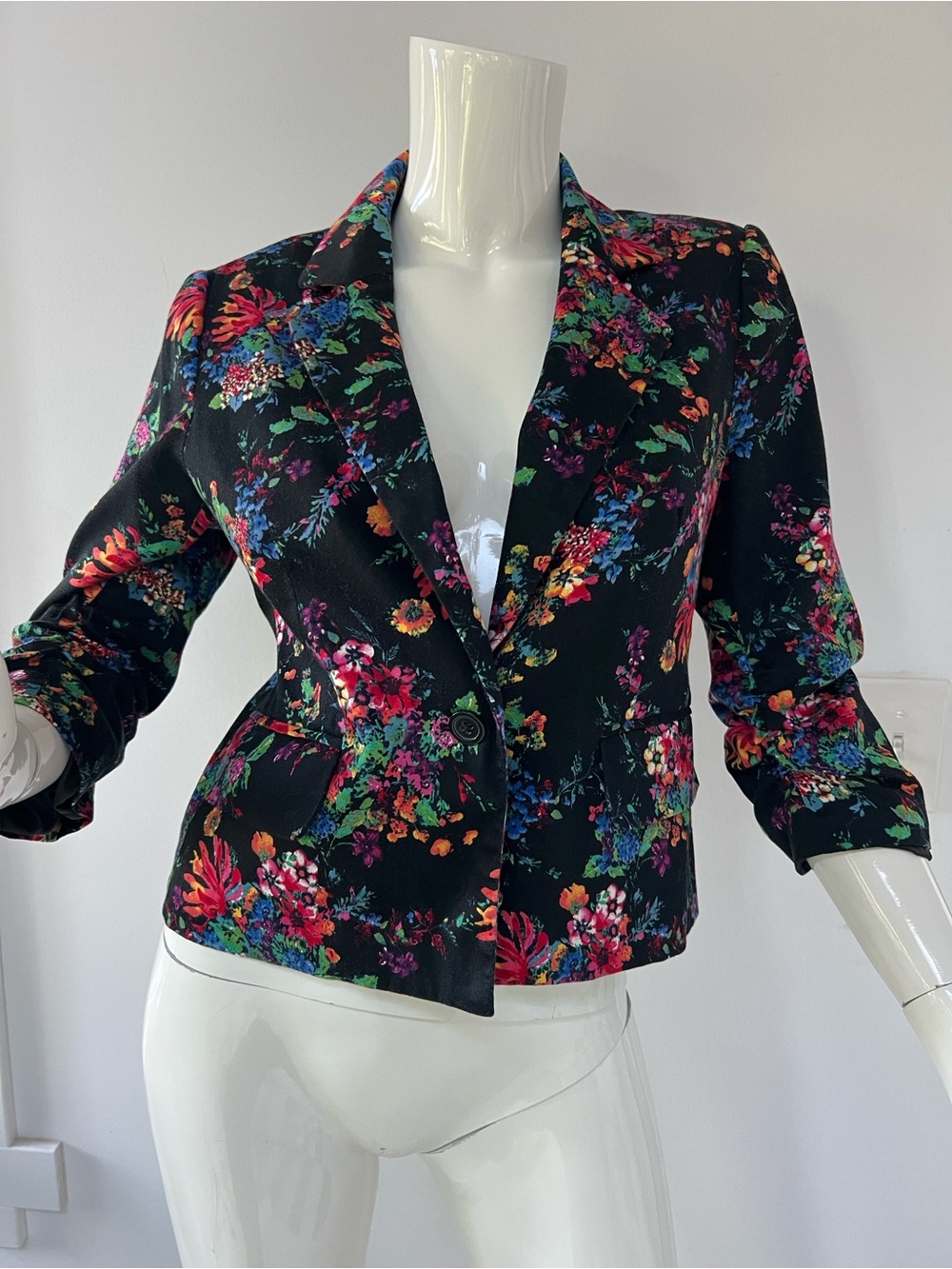 Laundry By Shelli Segal Black Boho Floral Blazer Jacket Made women size 8